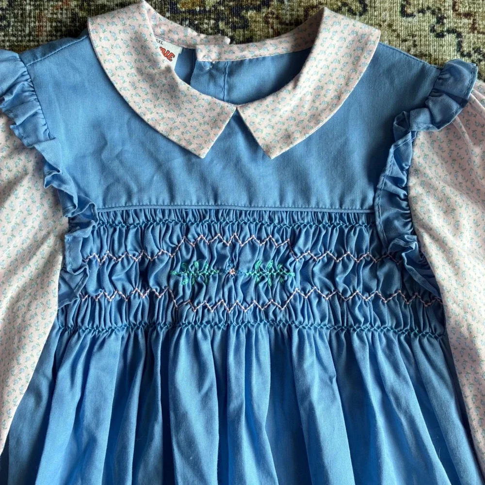 Vintage 90s Winnie The‎ Pooh Smocked Dress Prairie Cottagecore Peter Pan Size 6X